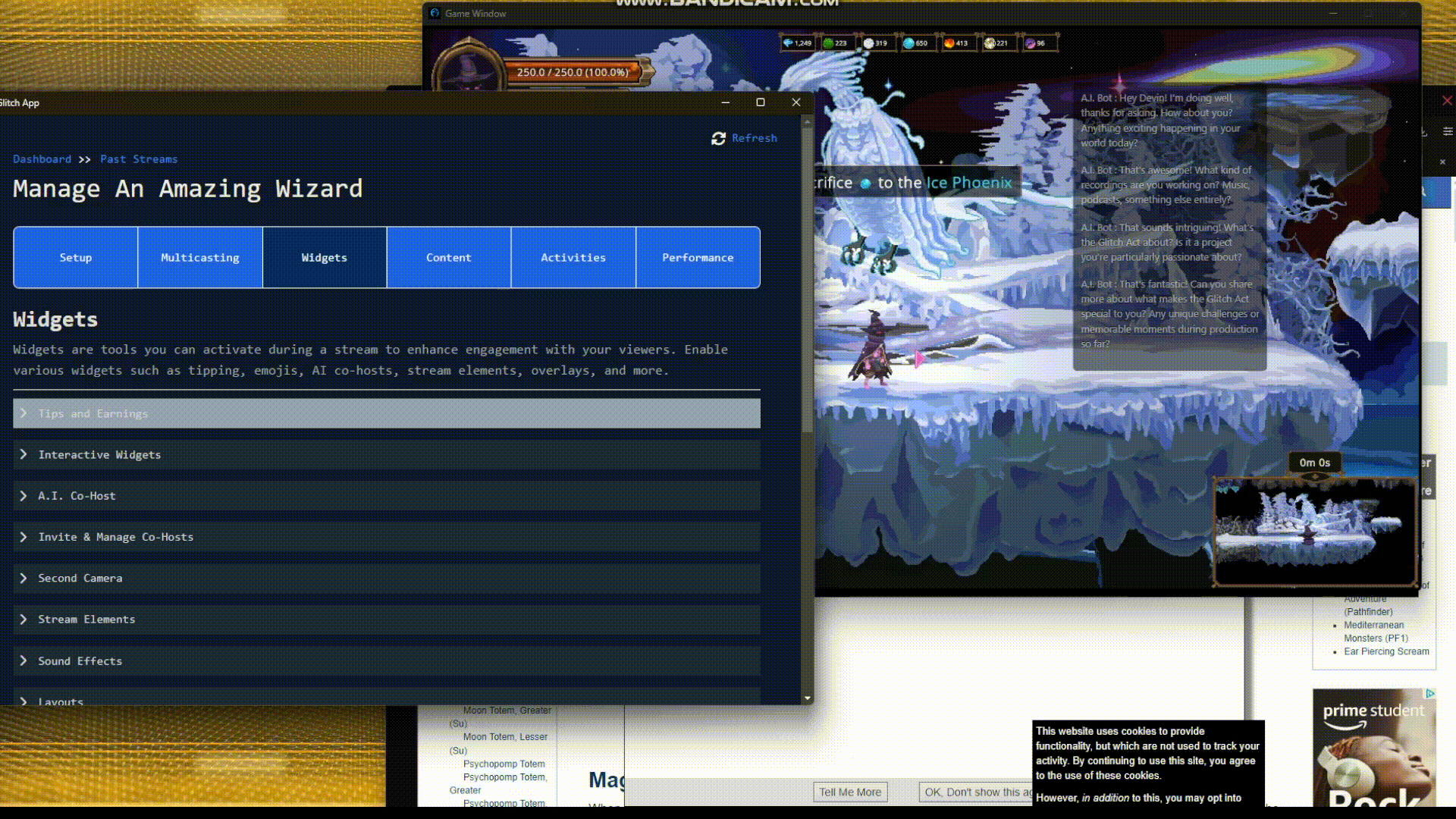 Glitch interface adding a webpage to a stream scene
